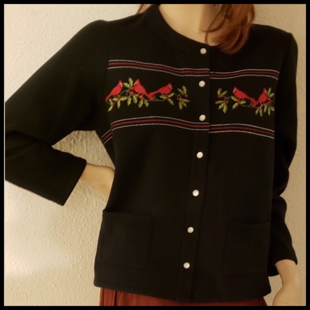 KimRogers Embellished Cardinals Cardigan-Medium